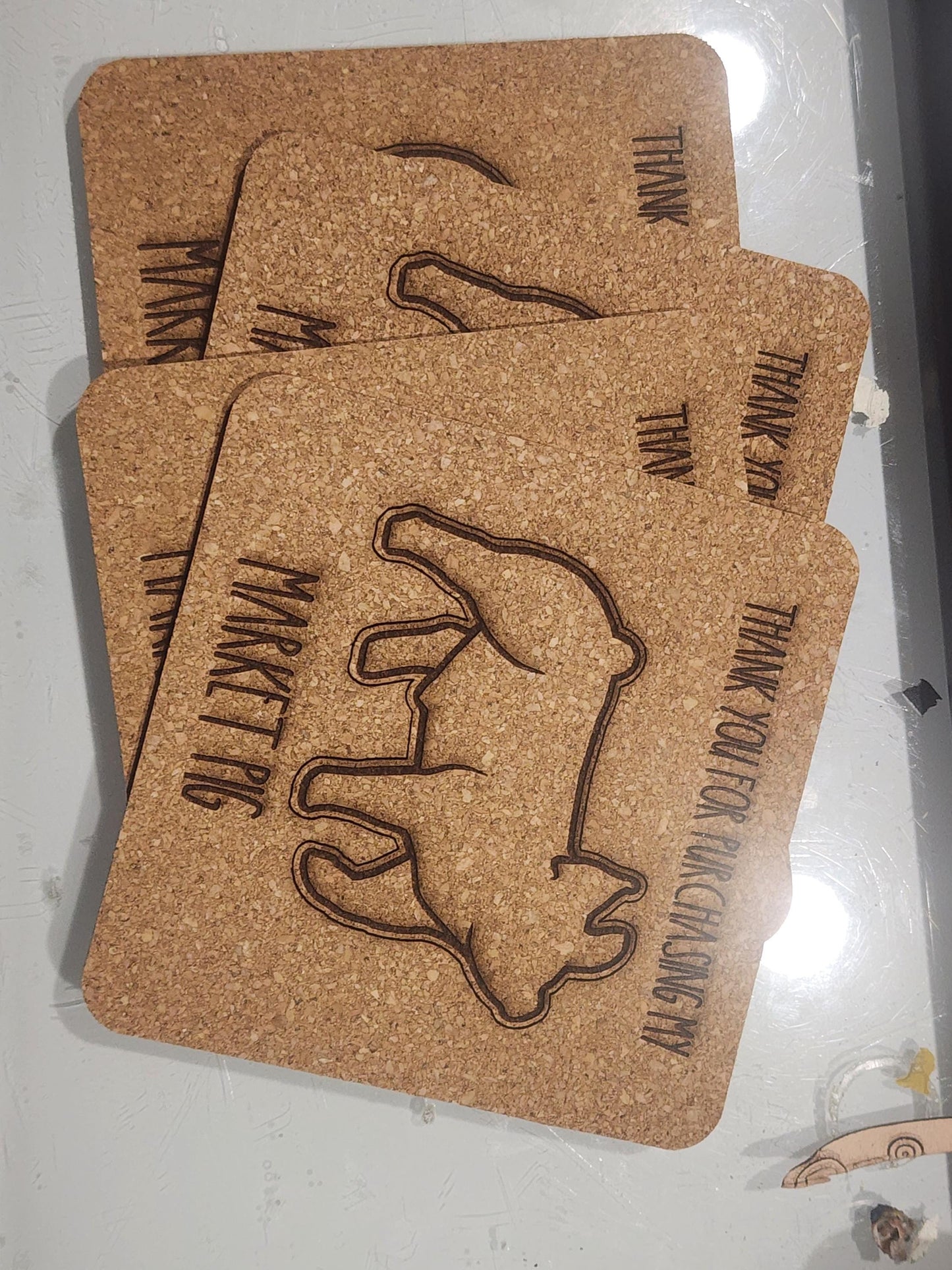 Market pig, buyer's gift, cork coasters, set of 4, same designs. Thank you gift, livestock