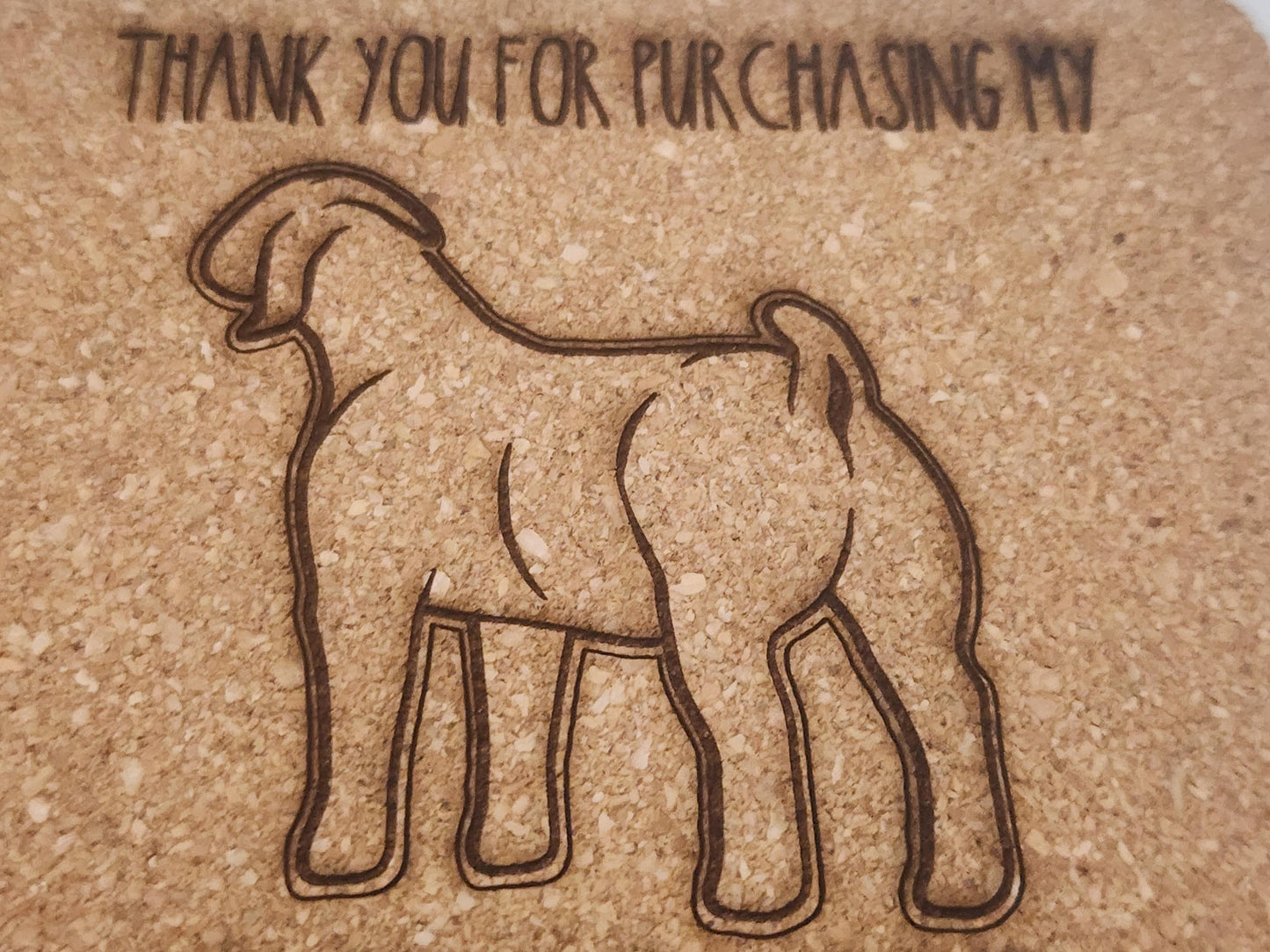 Market goat, buyer's gift, cork coasters, set of 4, same designs. Thank you gift, livestock