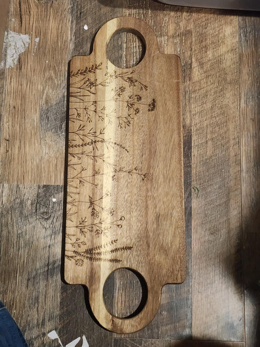 WildFlowers Acacia Cutting Board, farmhouse, charcuterie