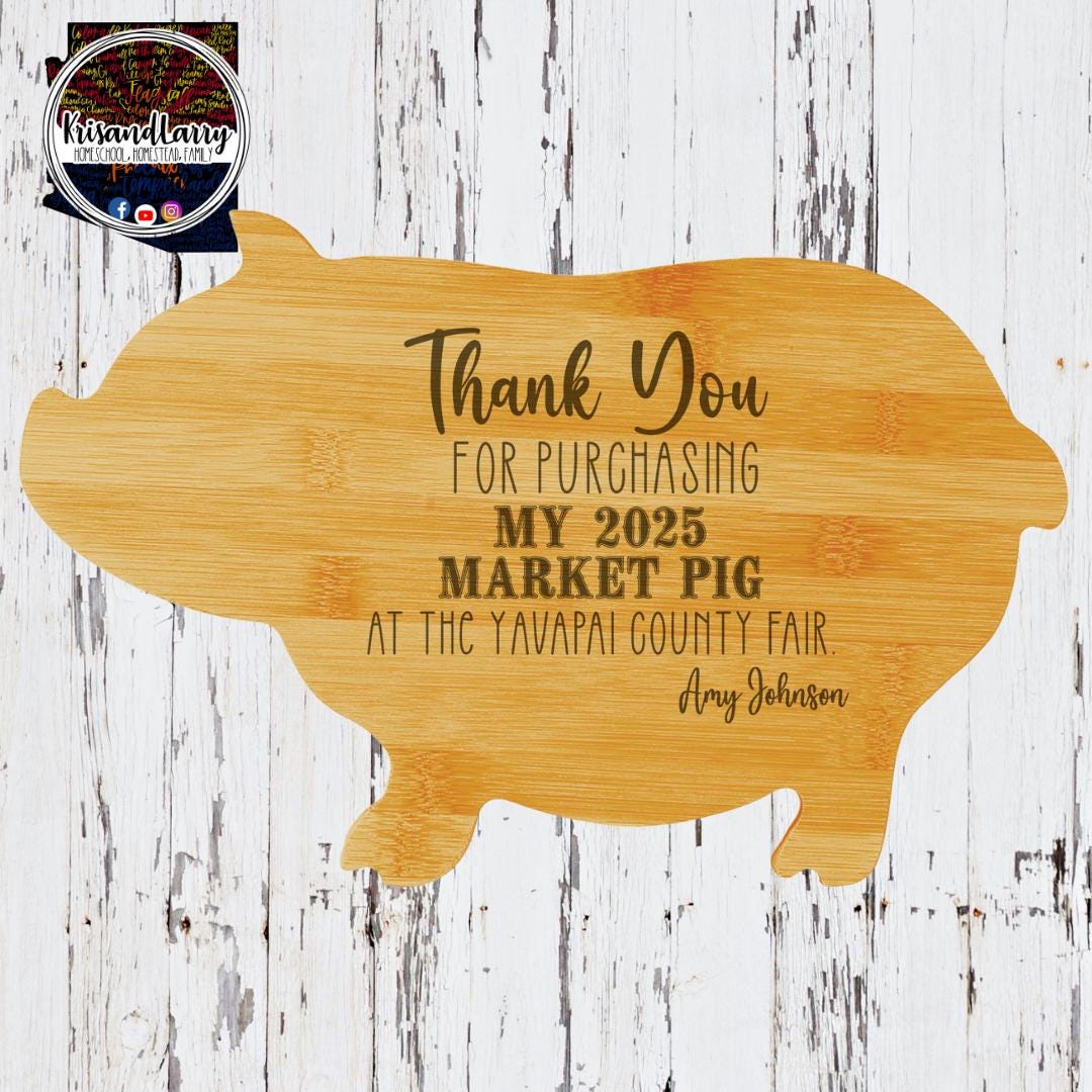 Pig Shaped Bamboo Cutting Board - Custom Engraved Gift - "Thank You for Purchasing My Market Pig" Buyer Gift, Farmhouse, Homestead Kitchen