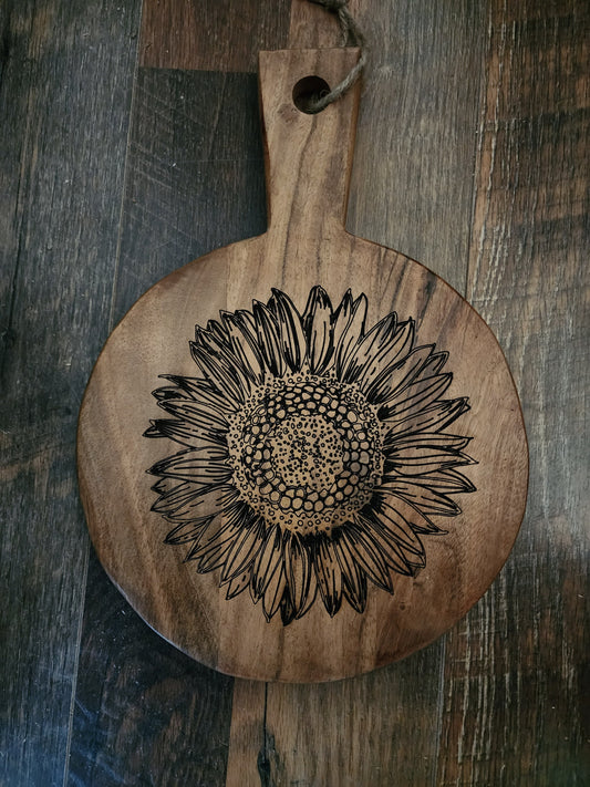 SUNFLOWER Round Acacia Wood Cutting Board