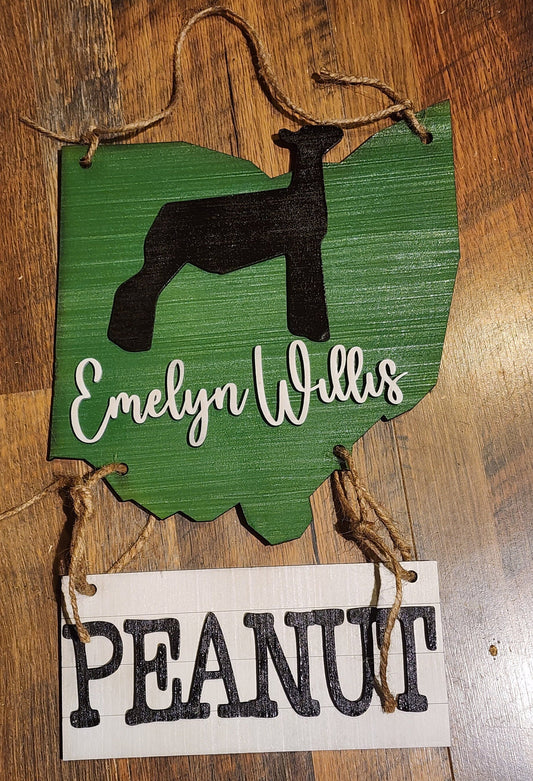 Arkansas Stall Sign – State Shaped Livestock Tag for 4H & FFA – Custom Barn Sign for Steer, Pig, Goat, Lamb, Turkey, Dairy Goat