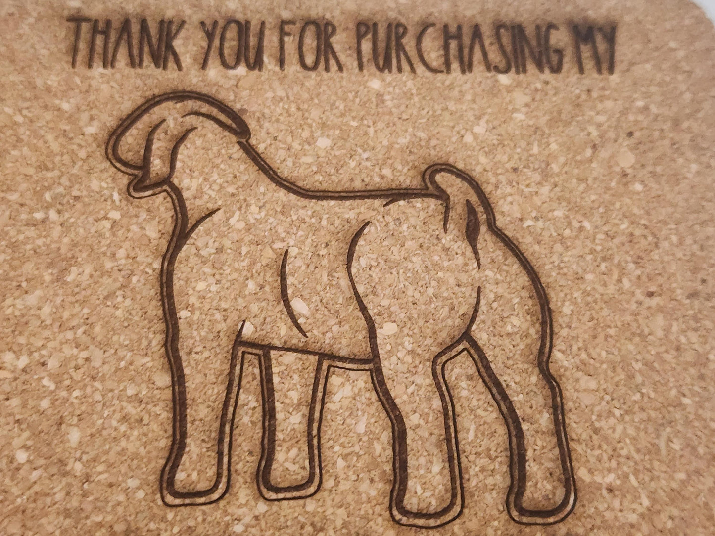 Market goat, buyer's gift, cork coasters, set of 4, same designs. Thank you gift, livestock