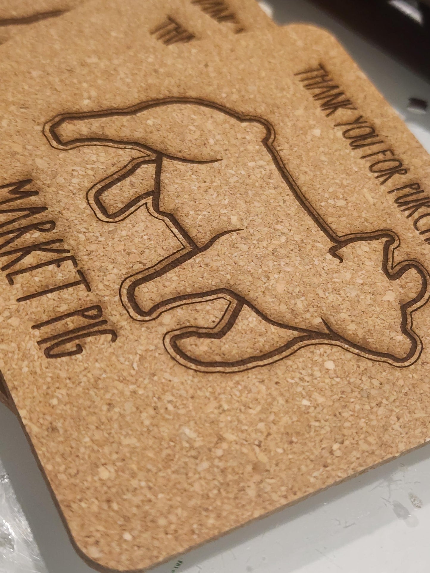 Market pig, buyer's gift, cork coasters, set of 4, same designs. Thank you gift, livestock