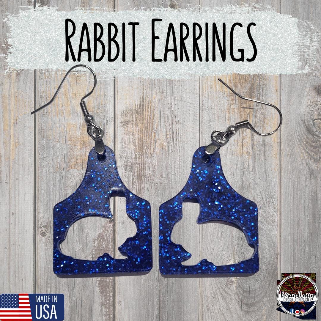 Blue Glitter Acrylic Livestock Tag Earrings – Lightweight Show Animal Jewelry – 4H FFA Gift – Farm Girl Style – Goat, Pig, Steer, Lamb,