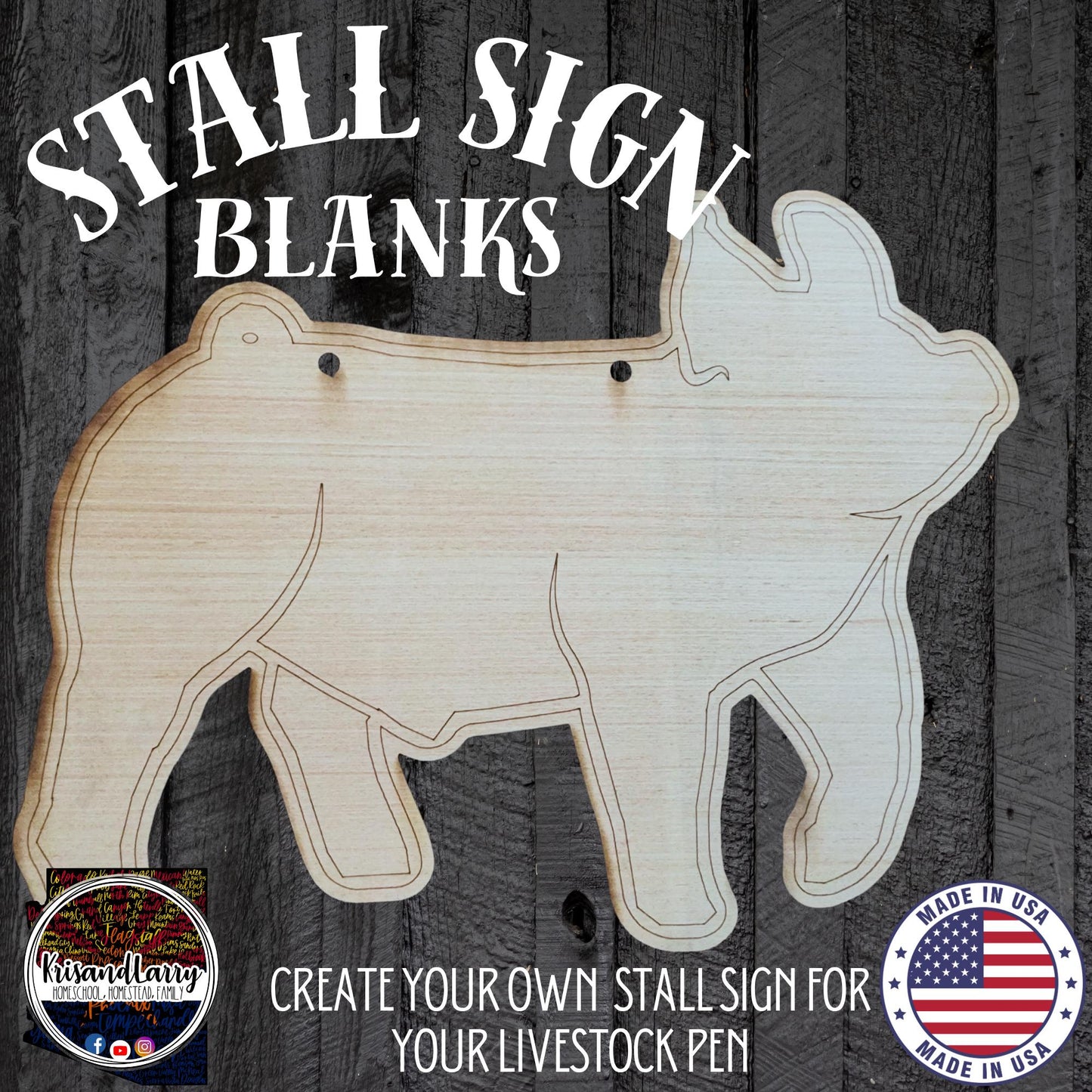 Driving Pig Wood Stall Sign Blank | Barrow or Gilt | Yorkshire, Blue Butt, Hampshire, Berkshire | 4H & FFA Livestock Show DIY Pig Sign