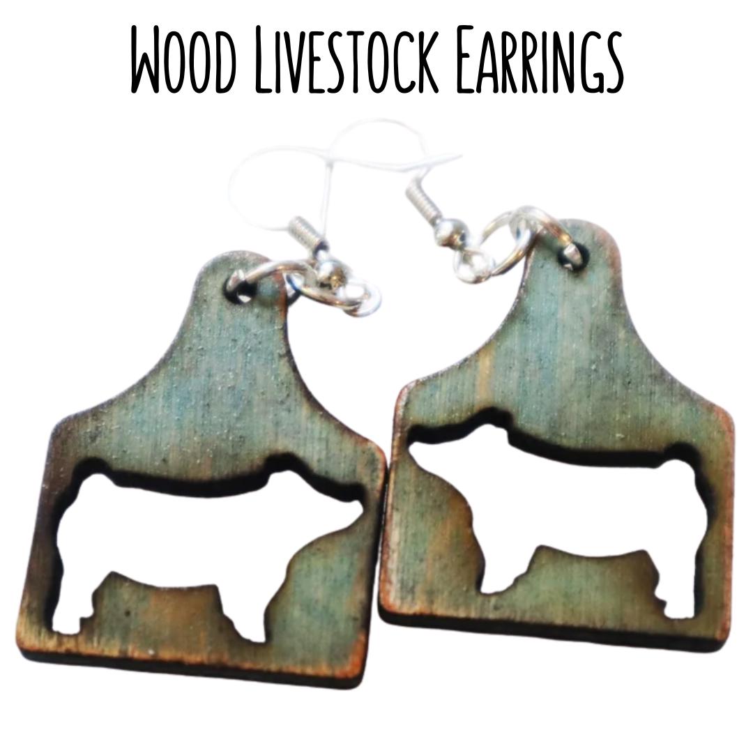 Distressed Tag Goat Earrings, Wood Ear Tag Earrings, Market Goat Jewelry, Livestock, Lightweight, Farm Show Gift, Handmade, Nickel-Free