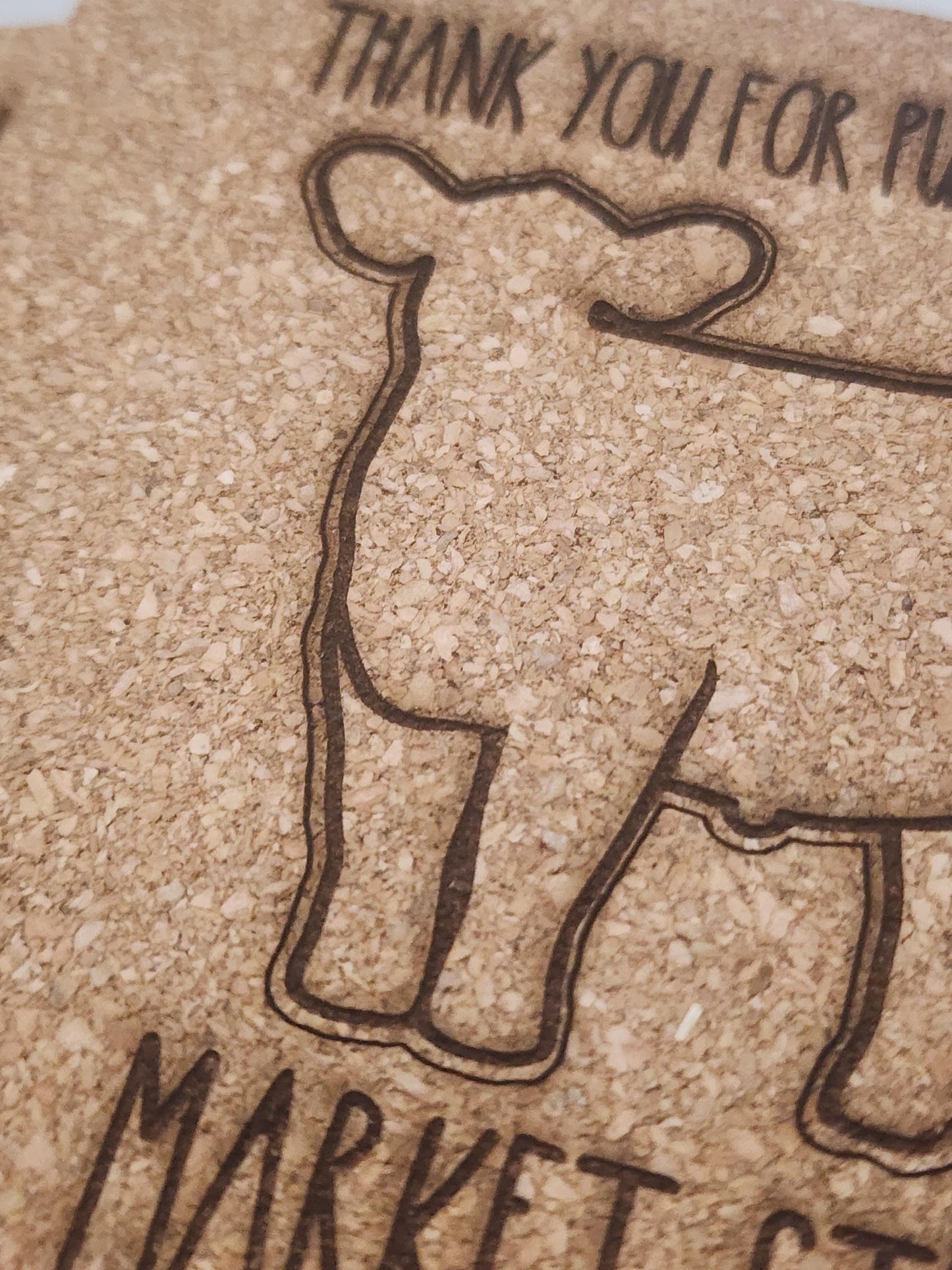 Market steer, buyer's gift, cork coasters, set of 4, same designs. Thank you gift, livestock