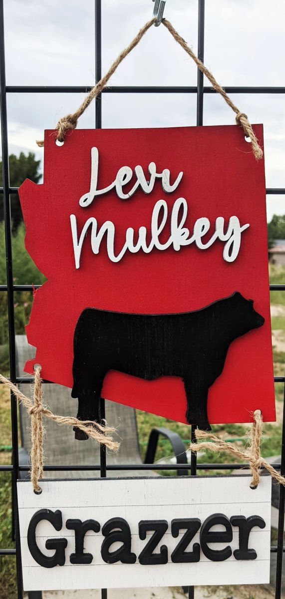 Iowa Stall Sign – Custom State Shaped Livestock Sign for 4H & FFA – Personalized Barn Sign for Steer, Pig, Goat, Lamb, Turkey