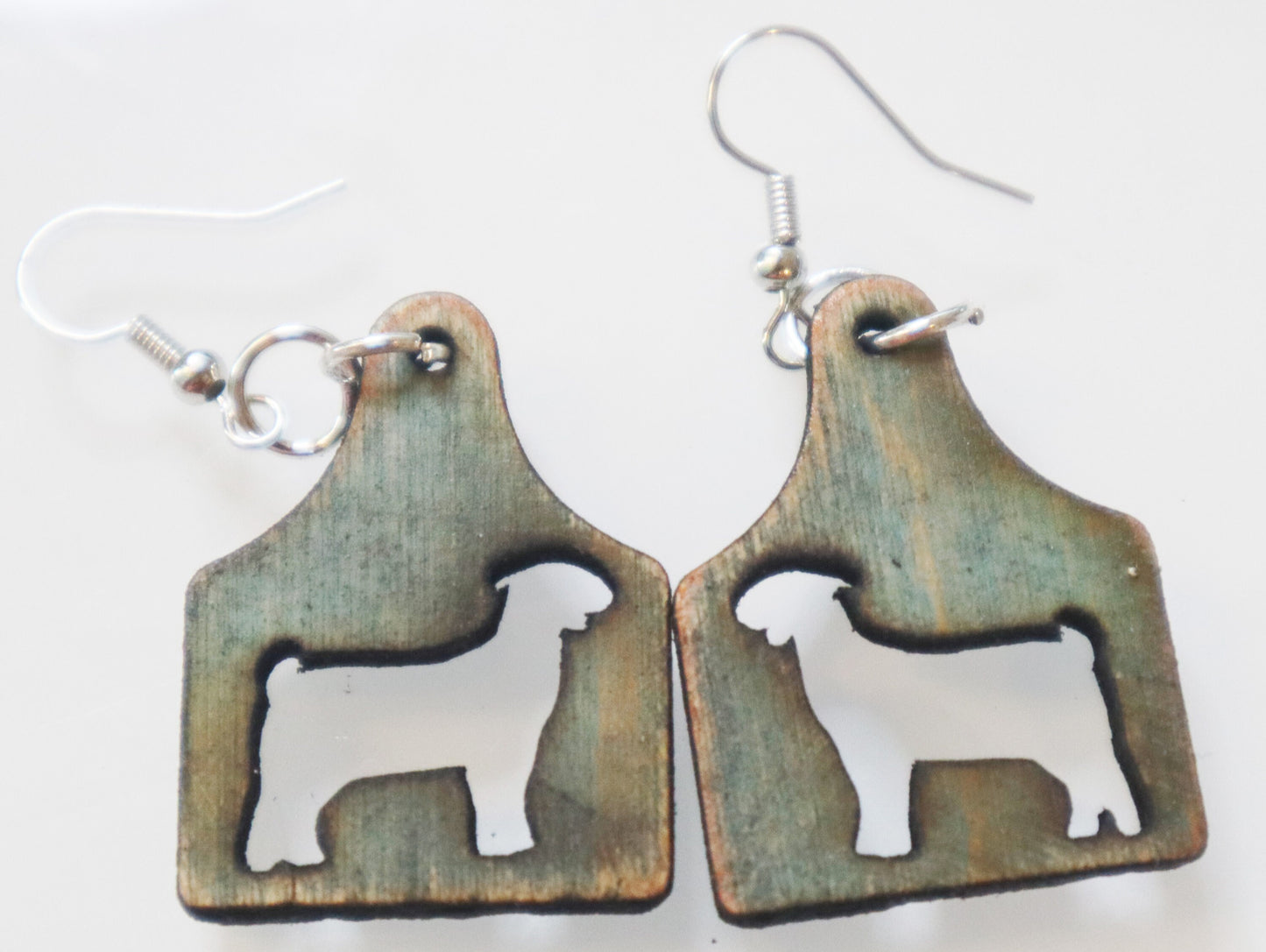 Distressed Tag Goat Earrings, Wood Ear Tag Earrings, Market Goat Jewelry, Livestock, Lightweight, Farm Show Gift, Handmade, Nickel-Free