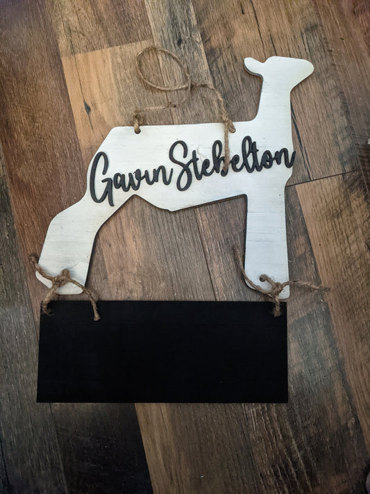 Custom Livestock Stall Sign with Chalkboard Base – Personalized Animal Cutout – 4H FFA Exhibitor Name Tag for Fair Pens