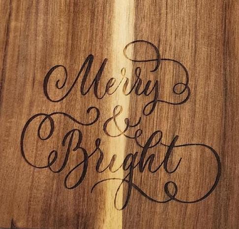 Merry and Bright Acacia Wood Cutting Board, Christmas
