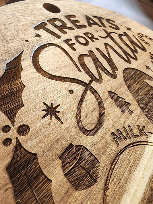 Treats for Santa Christmas round circle acacia cutting , serving board