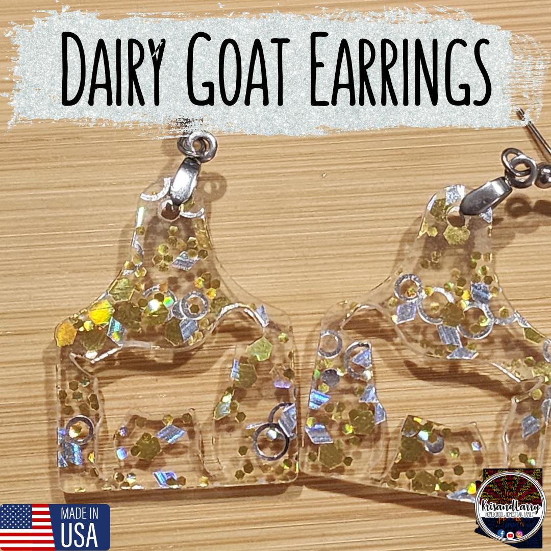 Clear Acrylic Livestock Tag Earrings – Gold & Silver Glitter – Show Animal Cutouts – 4H FFA Gift – Lightweight Farm Jewelry, Pig, Goat, lamb