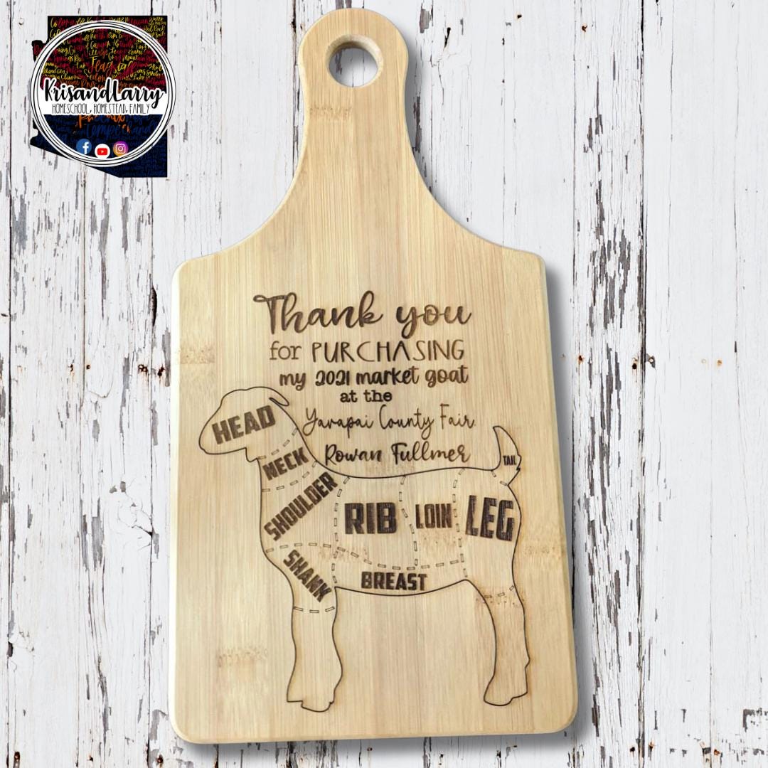 Pig Shaped Bamboo Cutting Board - Custom Engraved Gift - "Thank You for Purchasing My Market Pig" Buyer Gift, Farmhouse, Homestead Kitchen