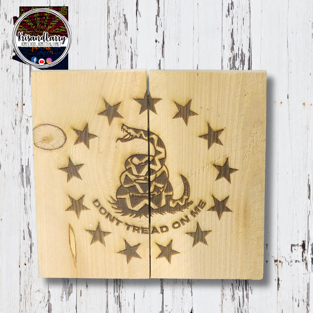 Laser-Etched "Don't Tread on Me" Cedar Wood Sign - 11"x11" Raw Natural Wood