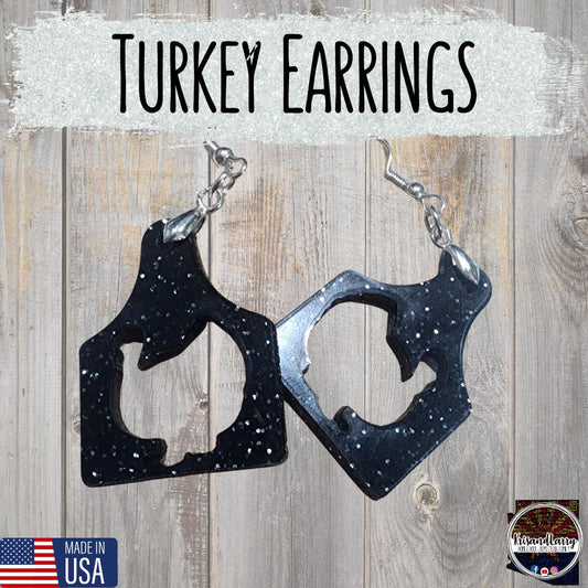 Black Glitter Acrylic Livestock Tag Earrings – Lightweight Show Animal Jewelry – 4H FFA Gift – Farm Girl Style – Goat, Pig, Steer, Lamb,