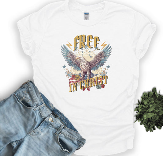 Vintage Rock style - FREE IN CHRIST - Christian Tee-shirt