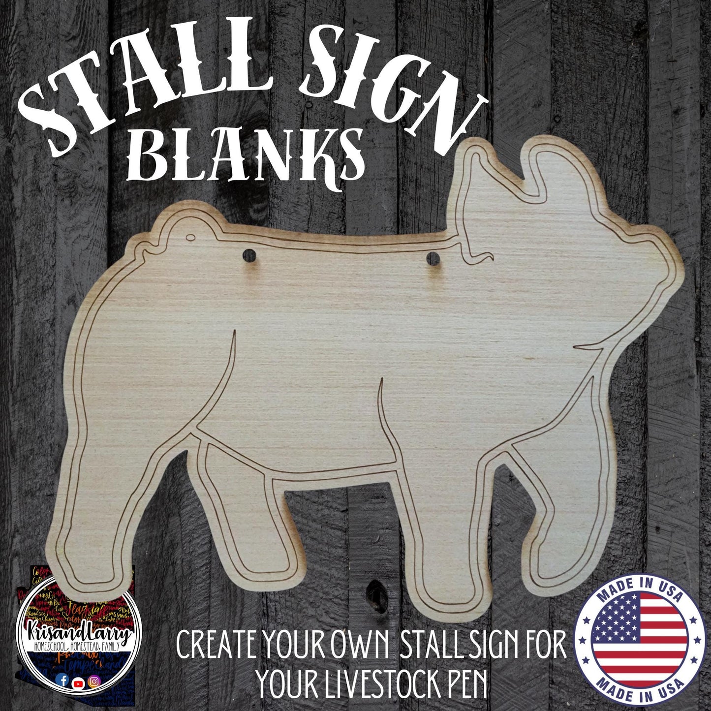 Driving Pig Wood Stall Sign Blank | Barrow or Gilt | Yorkshire, Blue Butt, Hampshire, Berkshire | 4H & FFA Livestock Show DIY Pig Sign