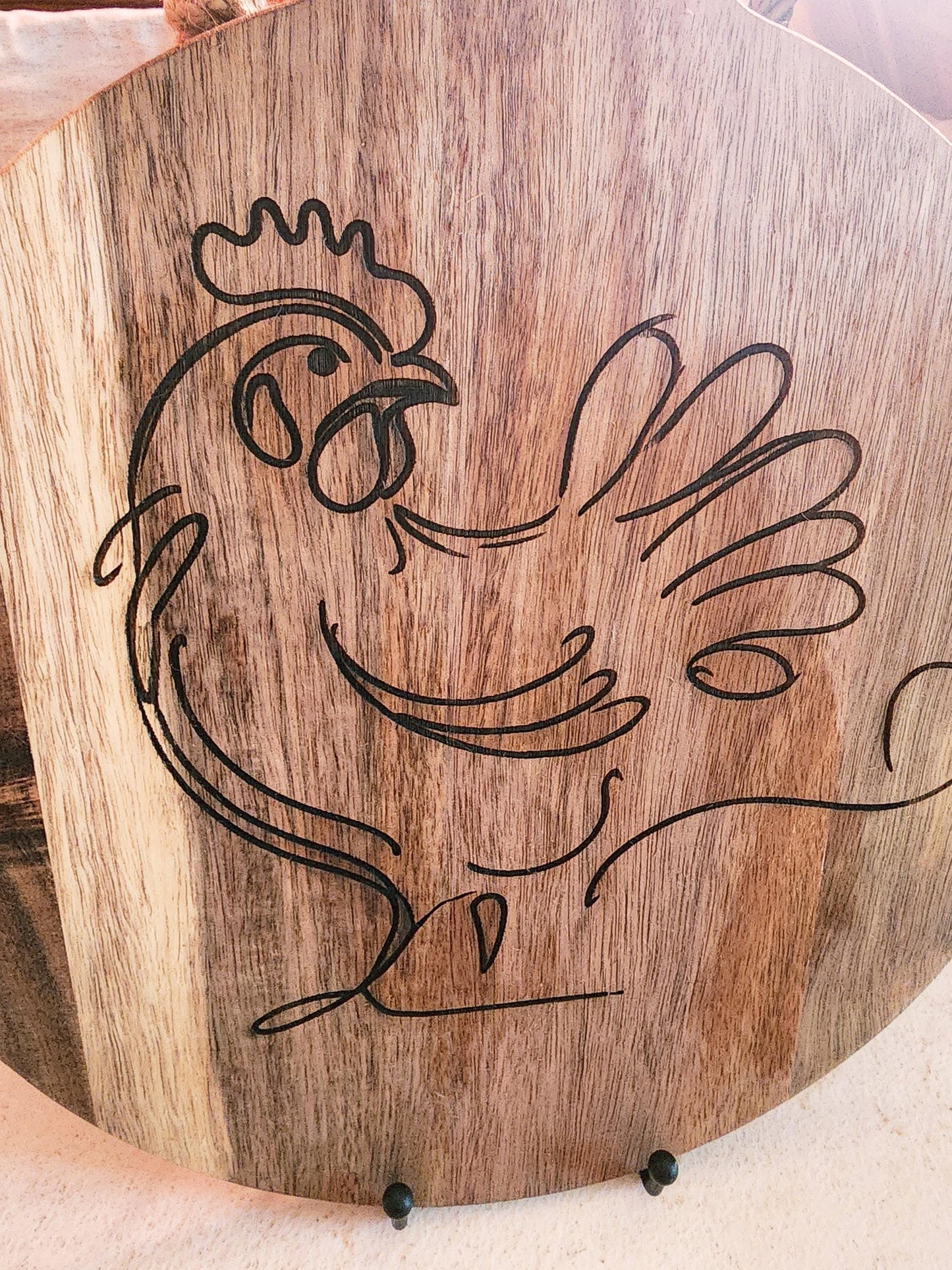 Chicken Deviled Egg Board, Round Acacia Wood Tray with Original Laser-Etched Art, Holds 24 Eggs, Charcuterie, Cheese, & Cutting Board