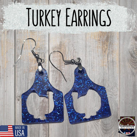 Blue Glitter Acrylic Livestock Tag Earrings – Lightweight Show Animal Jewelry – 4H FFA Gift – Farm Girl Style – Goat, Pig, Steer, Lamb,