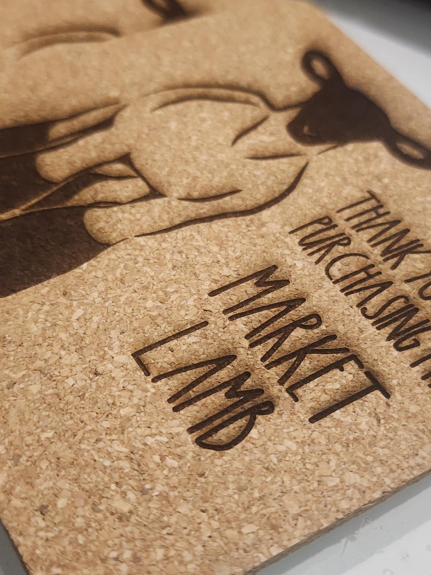 Market lamb, buyer's gift, cork coasters, set of 4, same designs. Thank you gift, livestock
