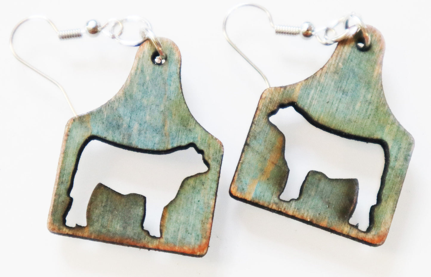 Distressed Tag Steer Earrings – Wood Ear Tag Earrings, Market Steer Jewelry, Livestock, Lightweight, Farm Show Gift, Handmade, Nickel-Free