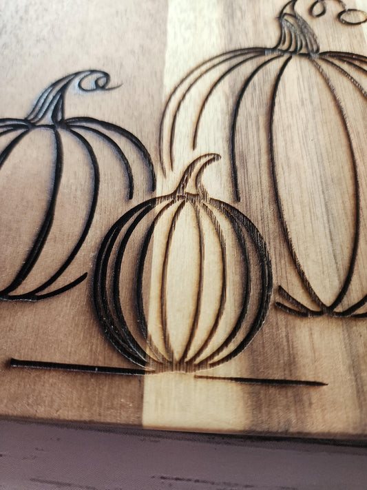 Pumpkins, line art, Acacia Cutting Board