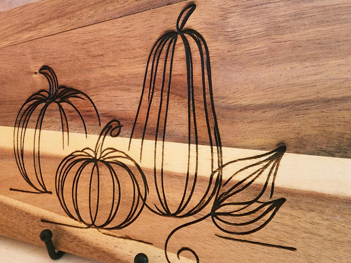 Pumpkin Acacia laser etched double handled cutting board for Fall, Christmas, original art