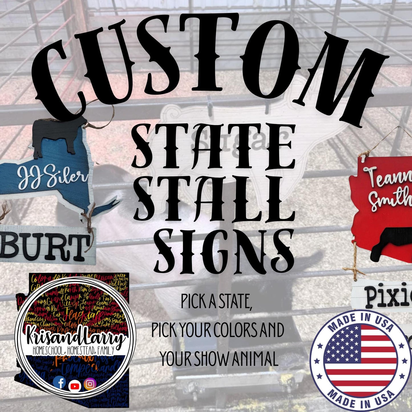 Washington Stall Sign – Custom State Shaped Livestock Sign for 4H & FFA – Personalized Barn Sign for Steer, Pig, Goat, Lamb, Turkey