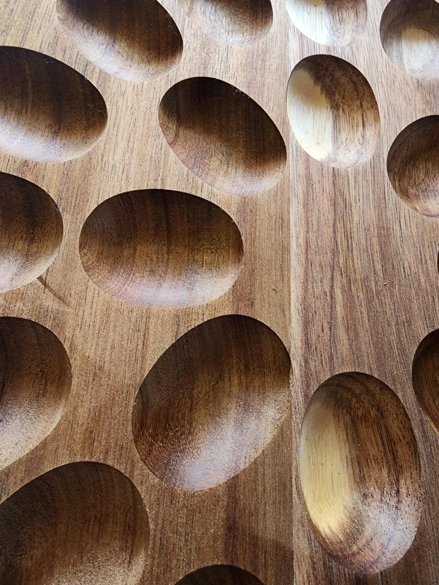 Round Acacia laser etched Deviled Egg Board, 24 eggs, Platter, Cutting Board, Tray, Chicken with flowers