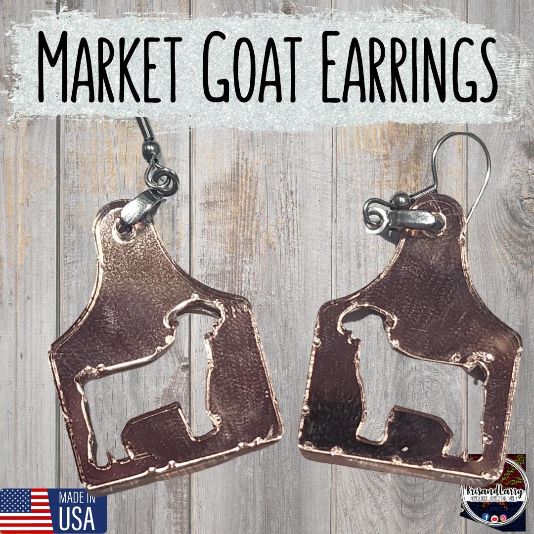 Mirrored Rose Gold Livestock Tag Earrings, Lightweight Acrylic Jewelry, Show Animal Cutouts, 4H FFA Gift, Steer, Lamb, Pig, Turkey, Chicken