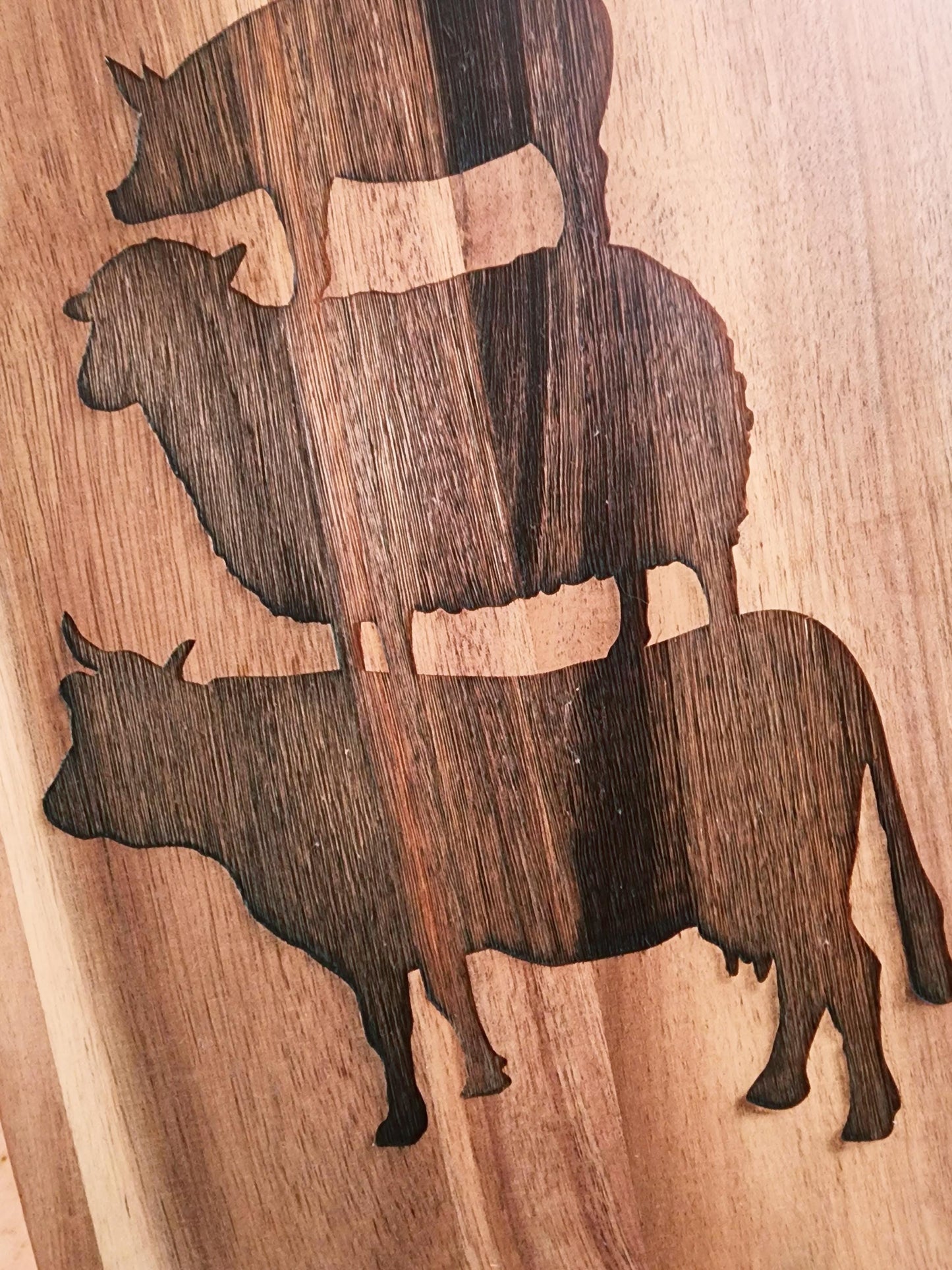 Rectangle Acacia laser etched Deviled Egg Board, 18 eggs, Platter, Cutting Board, Tray, farm stacked animals