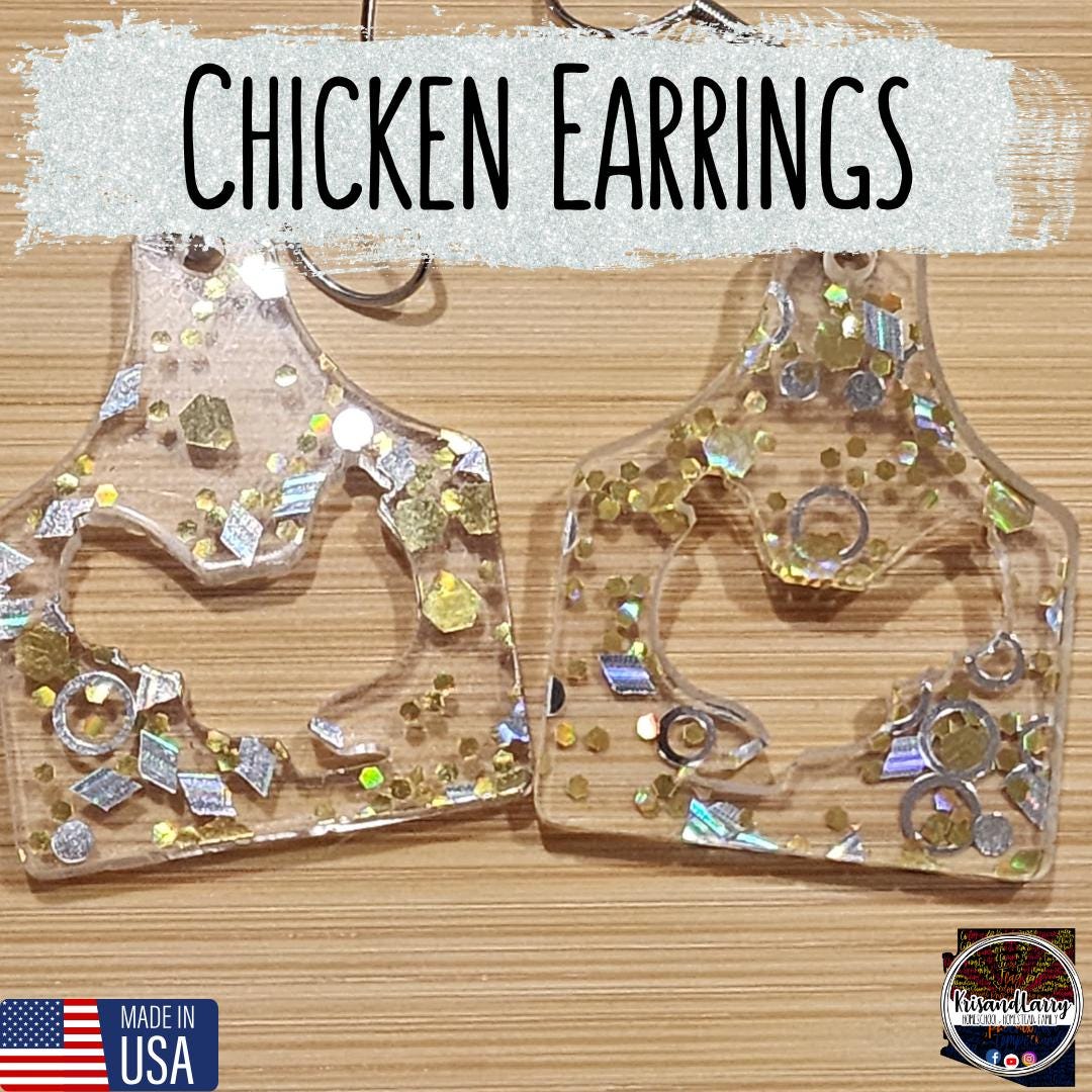 Clear Acrylic Livestock Tag Earrings – Gold & Silver Glitter – Show Animal Cutouts – 4H FFA Gift – Lightweight Farm Jewelry, Pig, Goat, lamb