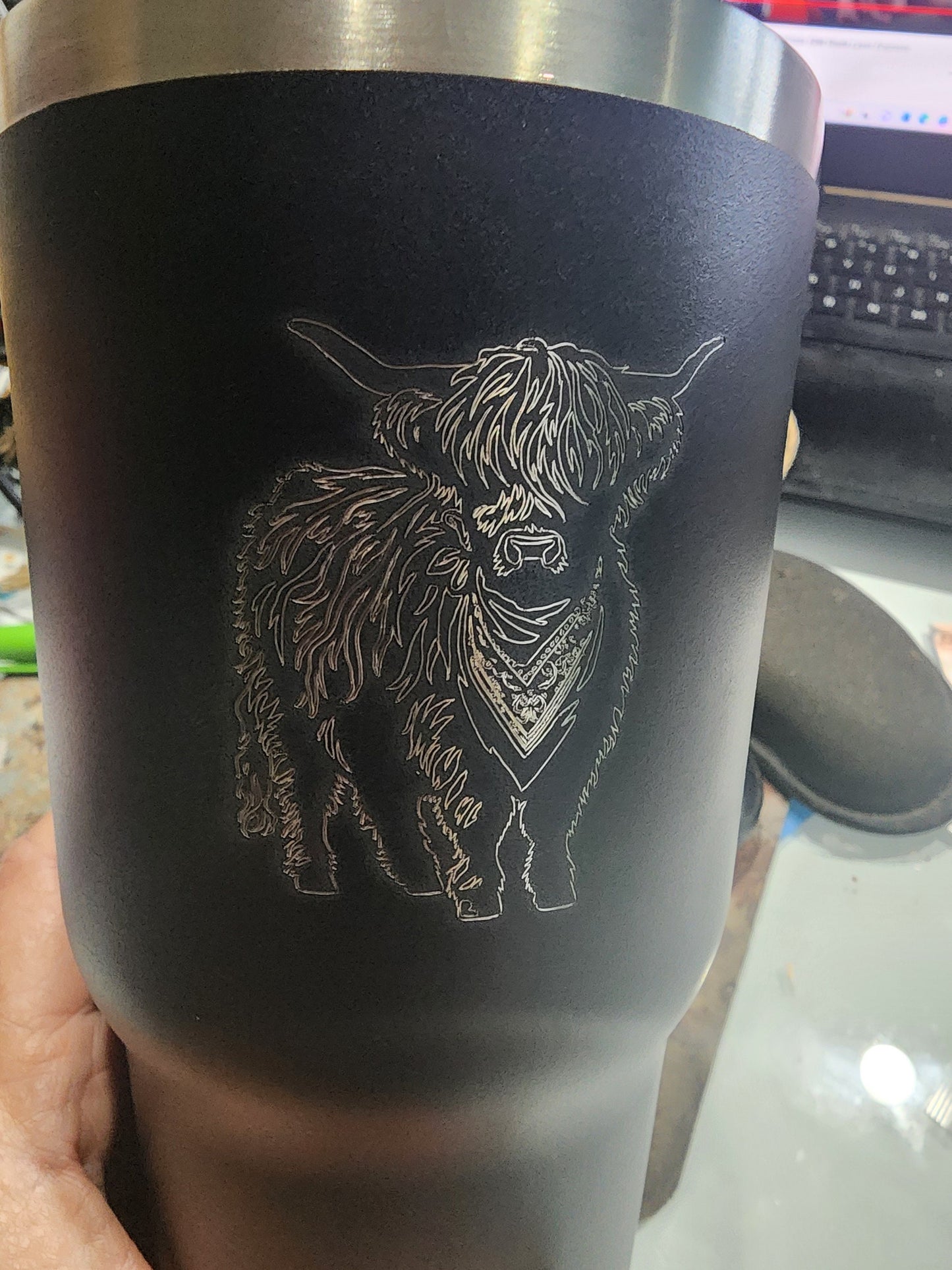 Highland Cow - Black 30 Ounce Engraved Tumbler