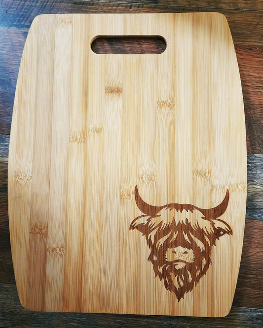 Highland Cow bamboo cutting board