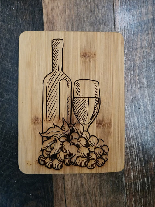 Wine and Grapes etched Bamboo Wood Cutting Board  - 8.75 x 6.875 inches
