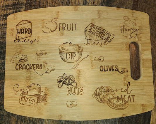 charcuterie laser etched serving board, bamboo cutting board - Large Arc