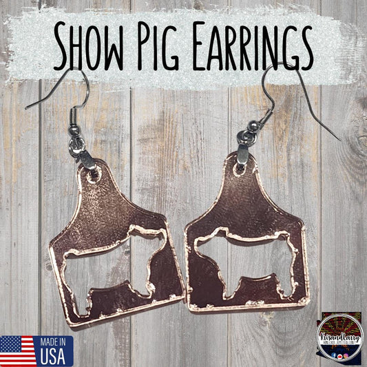 Mirrored Rose Gold Livestock Tag Earrings,  Lightweight Acrylic Jewelry, Show Animal Cutouts, 4H FFA Gift, Steer, Lamb, Pig, Turkey, Chicken