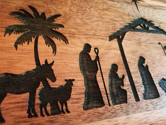Nativity Acacia laser etched Tray for Christmas
