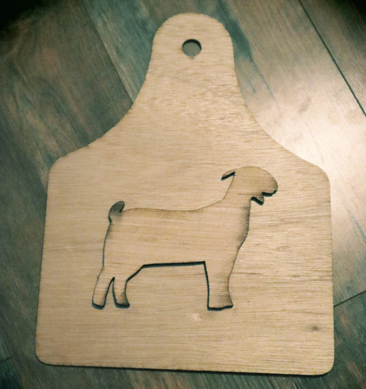 Market Goat Wood Ear Tag shaped Stall Blank, with cutout show goat, Sign, livestock