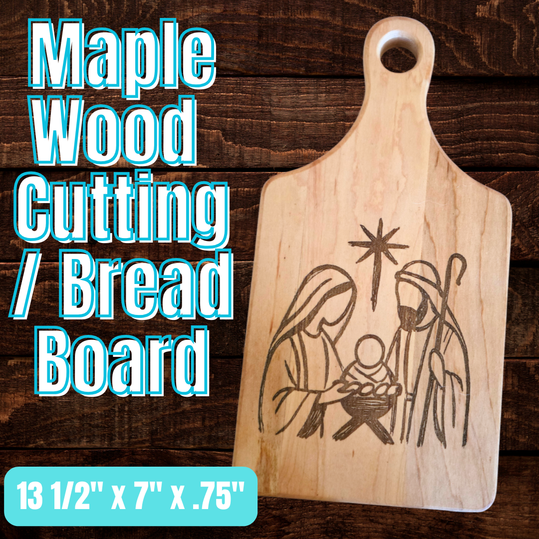 Nativity Cutting Board | Maple Paddle Bread Board | Mary Joseph & Baby Jesus | Christian Christmas Decor