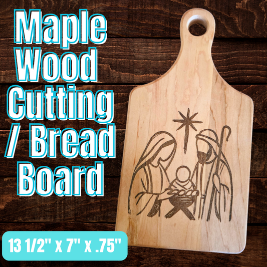 Nativity Cutting Board | Maple Paddle Bread Board | Mary Joseph & Baby Jesus | Christian Christmas Decor