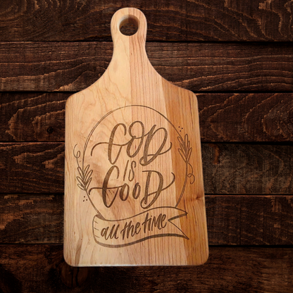 God is Good Cutting Board | Maple Paddle Bread Board | Christian Farmhouse Kitchen Decor