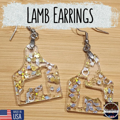 Clear Acrylic Livestock Tag Earrings – Gold & Silver Glitter – Show Animal Cutouts – 4H FFA Gift – Lightweight Farm Jewelry, Pig, Goat, lamb