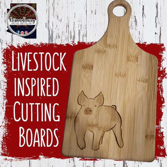 Farmhouse Pig Bamboo Paddle Cutting Board – Front Facing Hog Design – Rustic Kitchen Decor – Animal Lover Gift, Farm Style Charcuterie Board