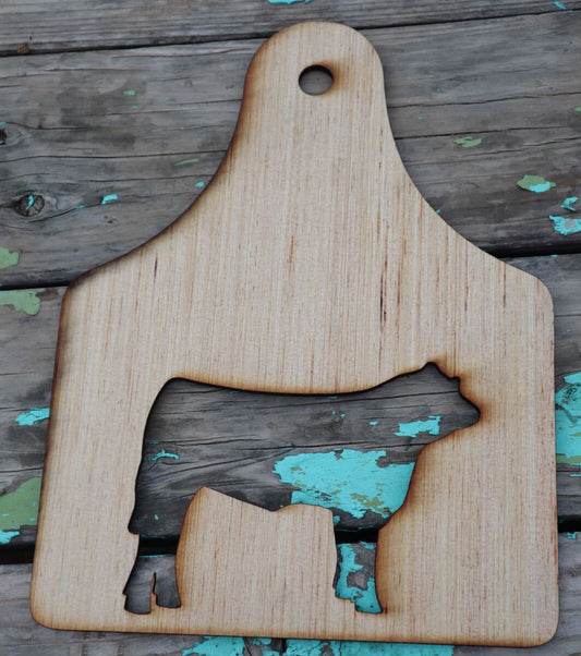 Market Steer Wood Ear Tag shaped Stall Blank, Cutout, show steer, cattle, cow Sign, livestock
