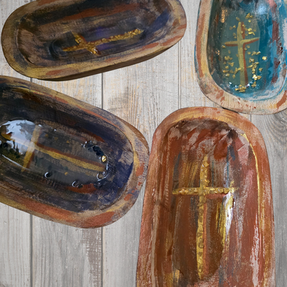 Hand-Painted Wood Prayer Bowl with Resin & Glass | Christian Faith Gift | Farmhouse Decor | Unique Handmade Bible Study Bowl