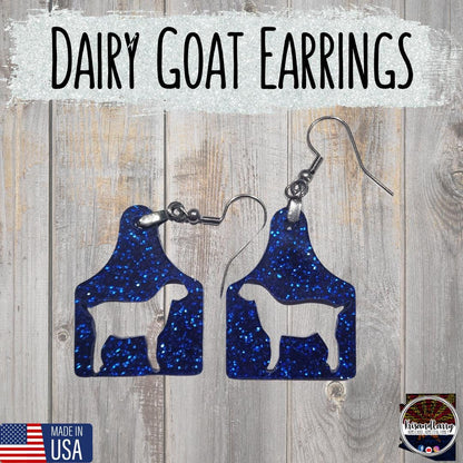 Blue Glitter Acrylic Livestock Tag Earrings – Lightweight Show Animal Jewelry – 4H FFA Gift – Farm Girl Style – Goat, Pig, Steer, Lamb,