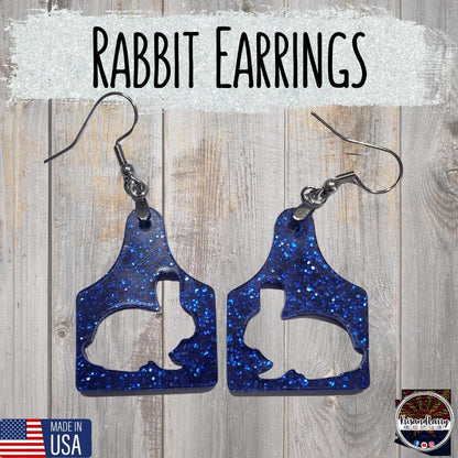 Blue Glitter Acrylic Livestock Tag Earrings – Lightweight Show Animal Jewelry – 4H FFA Gift – Farm Girl Style – Goat, Pig, Steer, Lamb,